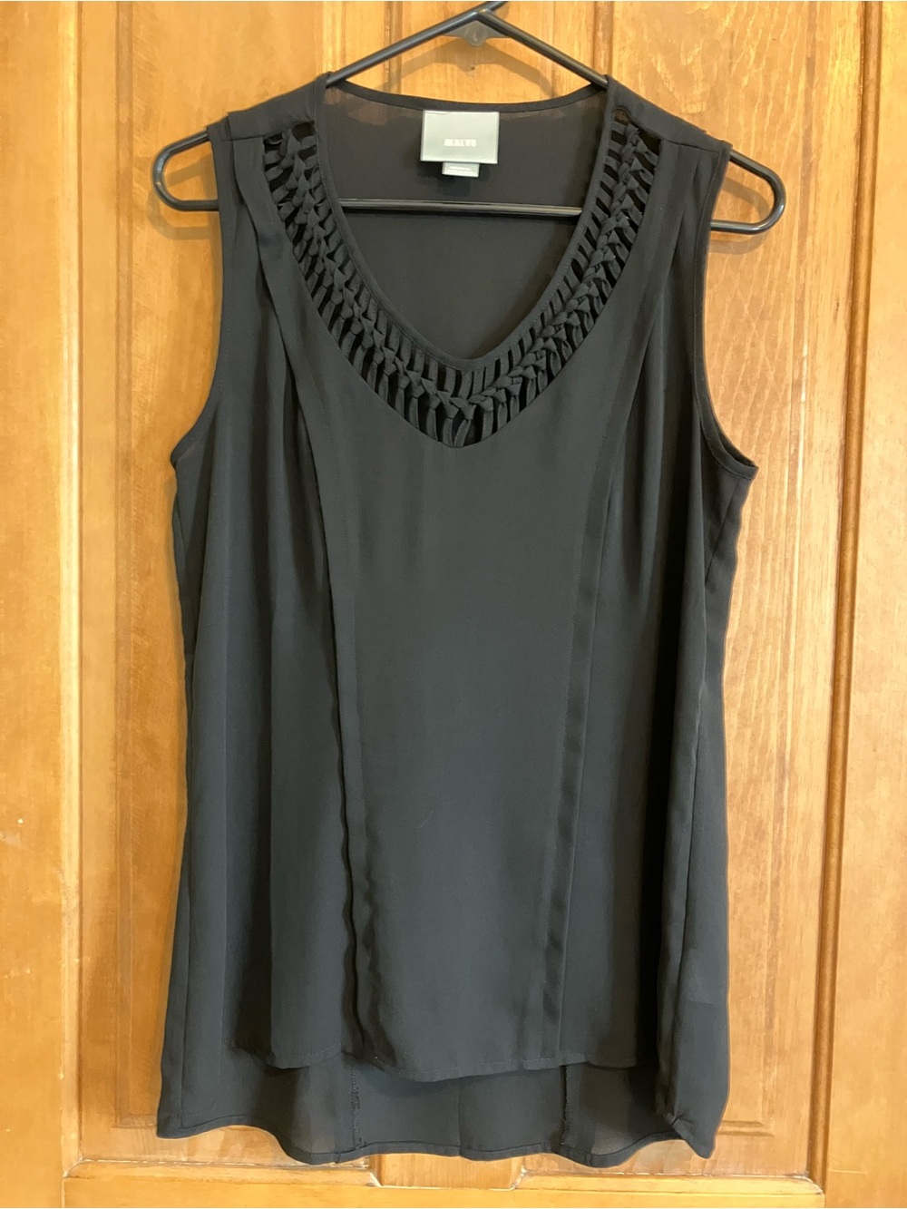 Anthropologie Oversize Black Sleeveless V-Neck Cami with Braided Trim by Maeve